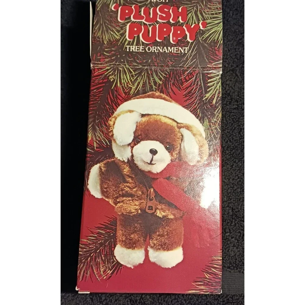 Avon Christmas Plush Puppy Tree Ornament Antique 1984